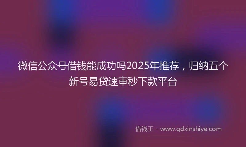 微信公众号借钱能成功吗2025年推荐，归纳五个新号易贷速审秒下款平台