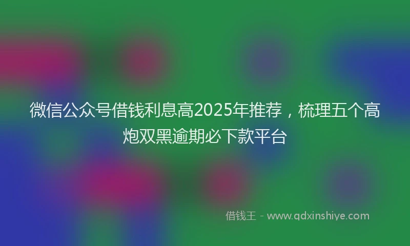 微信公众号借钱利息高2025年推荐，梳理五个高炮双黑逾期必下款平台