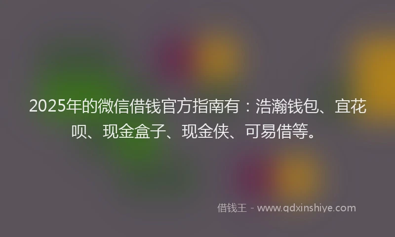 2025年的微信借钱官方指南有：浩瀚钱包、宜花呗、现金盒子、现金侠、可易借等。
