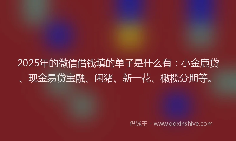 2025年的微信借钱填的单子是什么有：小金鹿贷、现金易贷宝融、闲猪、新一花、橄榄分期等。