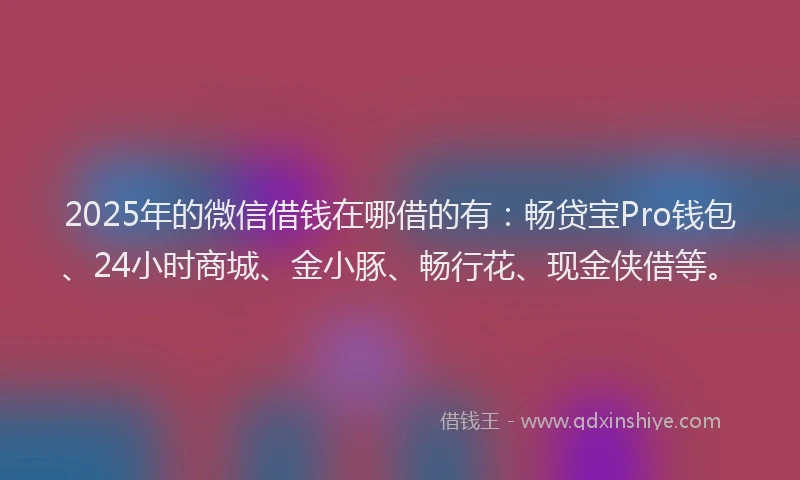 2025年的微信借钱在哪借的有：畅贷宝Pro钱包、24小时商城、金小豚、畅行花、现金侠借等。