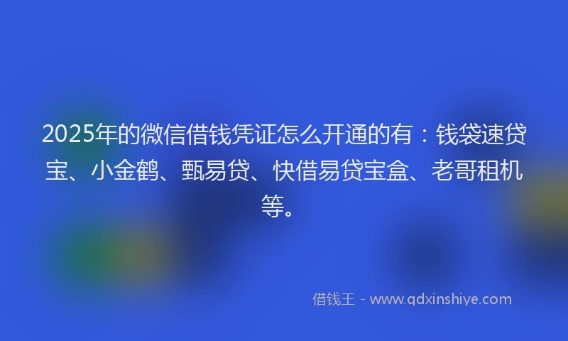 2025年的微信借钱凭证怎么开通的有：钱袋速贷宝、小金鹤、甄易贷、快借易贷宝盒、老哥租机等。