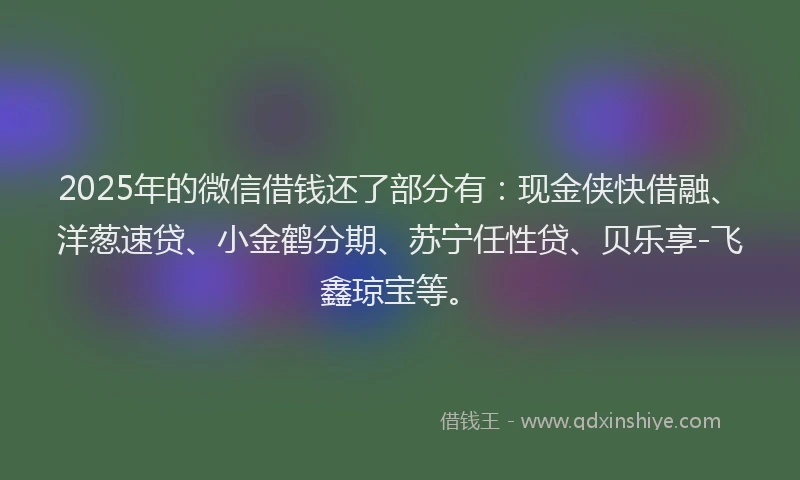 2025年的微信借钱还了部分有：现金侠快借融、洋葱速贷、小金鹤分期、苏宁任性贷、贝乐享-飞鑫琼宝等。