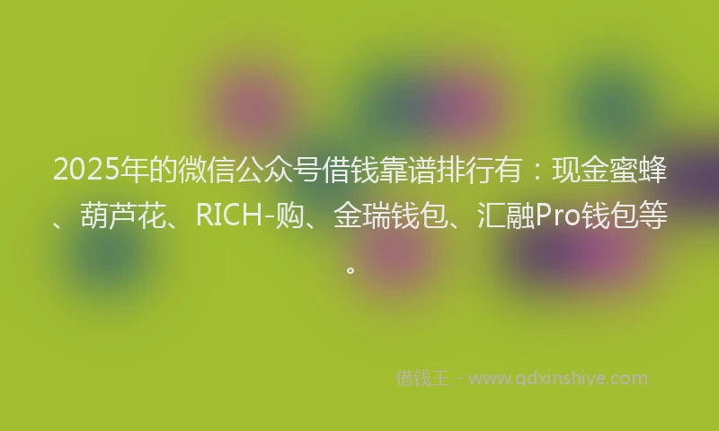 2025年的微信公众号借钱靠谱排行有：现金蜜蜂、葫芦花、RICH-购、金瑞钱包、汇融Pro钱包等。