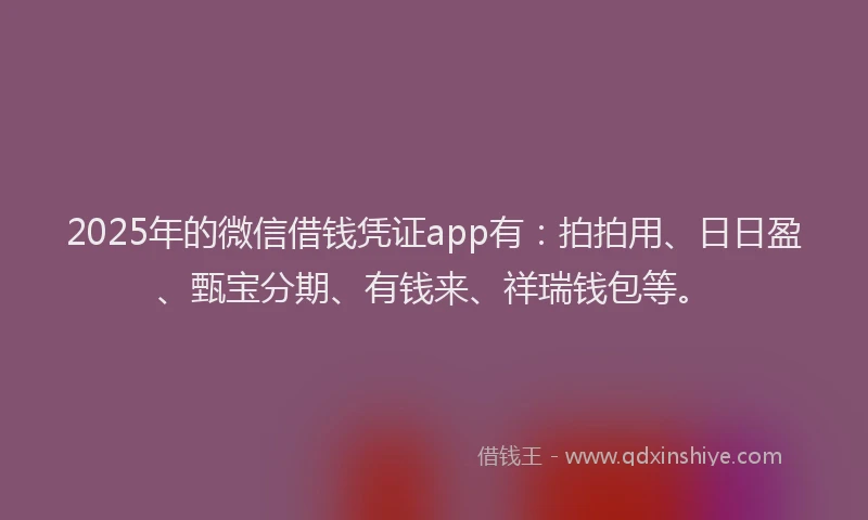 2025年的微信借钱凭证app有：拍拍用、日日盈、甄宝分期、有钱来、祥瑞钱包等。