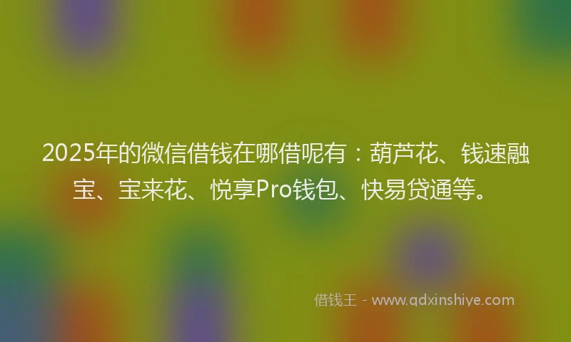 2025年的微信借钱在哪借呢有：葫芦花、钱速融宝、宝来花、悦享Pro钱包、快易贷通等。