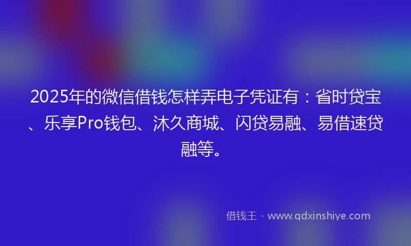 2025年的微信借钱怎样弄电子凭证有：省时贷宝、乐享Pro钱包、沐久商城、闪贷易融、易借速贷融等。