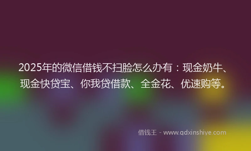 2025年的微信借钱不扫脸怎么办有：现金奶牛、现金快贷宝、你我贷借款、全金花、优速购等。