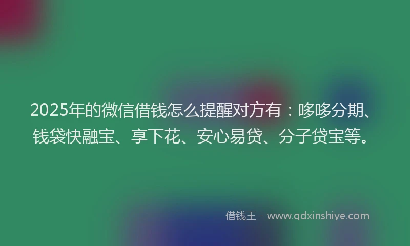 2025年的微信借钱怎么提醒对方有：哆哆分期、钱袋快融宝、享下花、安心易贷、分子贷宝等。