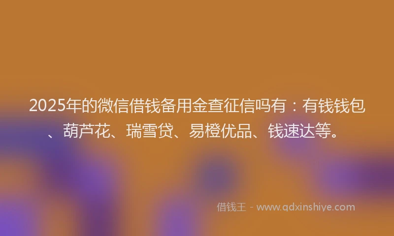 2025年的微信借钱备用金查征信吗有：有钱钱包、葫芦花、瑞雪贷、易橙优品、钱速达等。