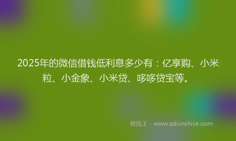 2025年的微信借钱低利息多少有：亿享购、小米粒、小金象、小米贷、哆哆贷宝等。