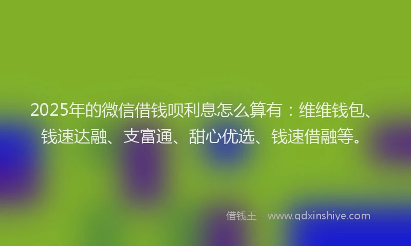 2025年的微信借钱呗利息怎么算有：维维钱包、钱速达融、支富通、甜心优选、钱速借融等。