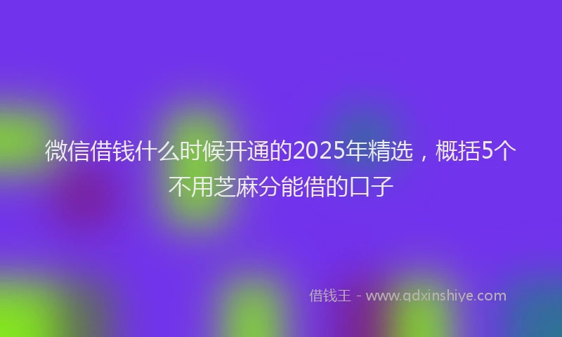 微信借钱什么时候开通的2025年精选，概括5个不用芝麻分能借的口子
