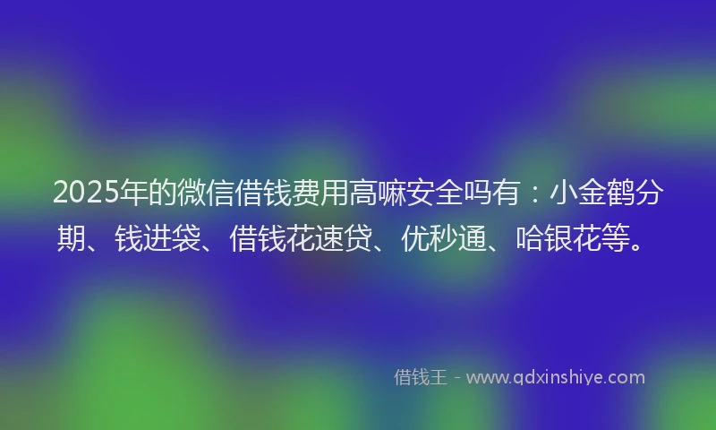 2025年的微信借钱费用高嘛安全吗有：小金鹤分期、钱进袋、借钱花速贷、优秒通、哈银花等。
