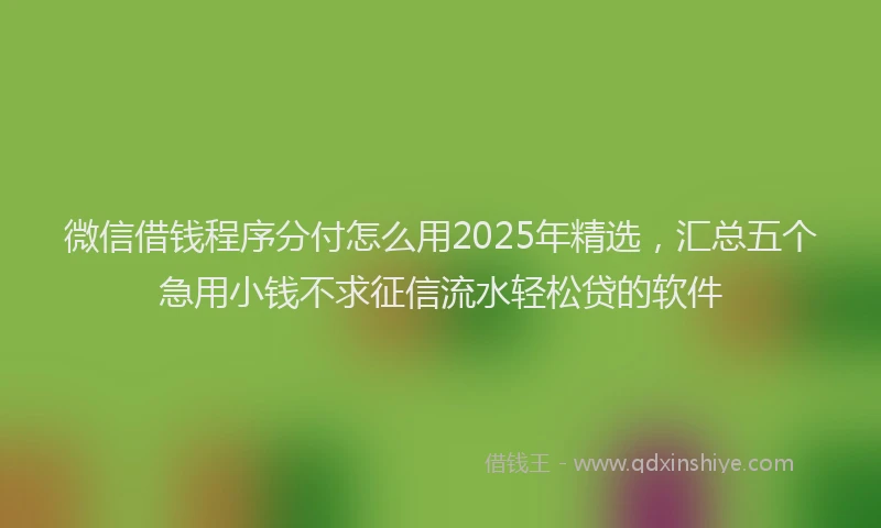 微信借钱程序分付怎么用2025年精选，汇总五个急用小钱不求征信流水轻松贷的软件