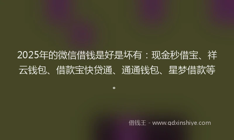 2025年的微信借钱是好是坏有：现金秒借宝、祥云钱包、借款宝快贷通、通通钱包、星梦借款等。