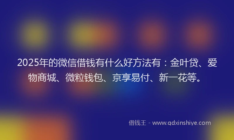 2025年的微信借钱有什么好方法有：金叶贷、爱物商城、微粒钱包、京享易付、新一花等。