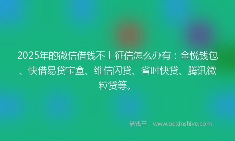 2025年的微信借钱不上征信怎么办有：金悦钱包、快借易贷宝盒、维信闪贷、省时快贷、腾讯微粒贷等。