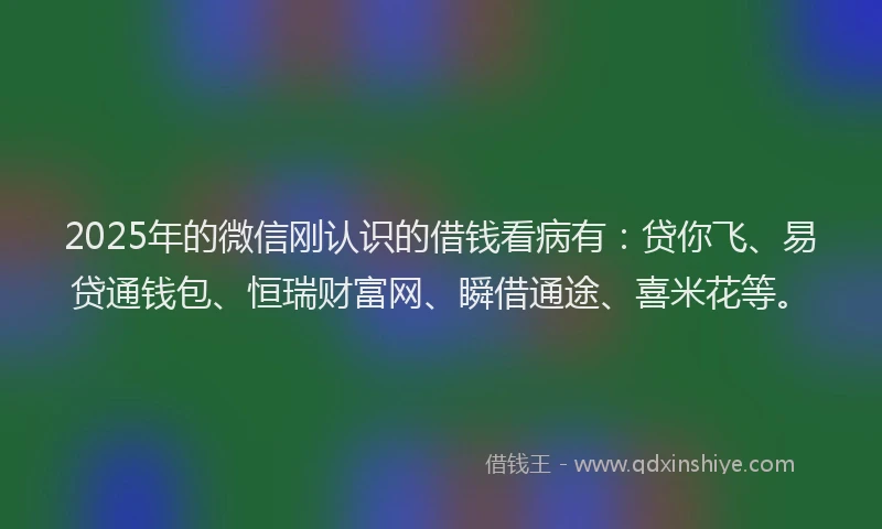 2025年的微信刚认识的借钱看病有：贷你飞、易贷通钱包、恒瑞财富网、瞬借通途、喜米花等。