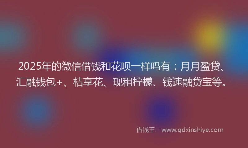 2025年的微信借钱和花呗一样吗有：月月盈贷、汇融钱包+、桔享花、现租柠檬、钱速融贷宝等。