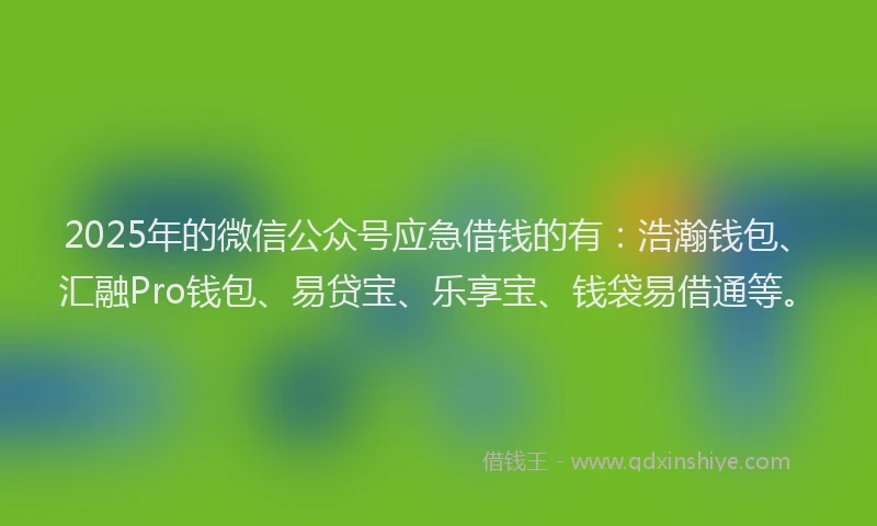 2025年的微信公众号应急借钱的有：浩瀚钱包、汇融Pro钱包、易贷宝、乐享宝、钱袋易借通等。