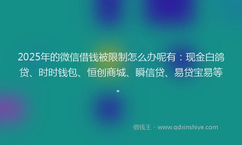 2025年的微信借钱被限制怎么办呢有：现金白鸽贷、时时钱包、恒创商城、瞬信贷、易贷宝易等。