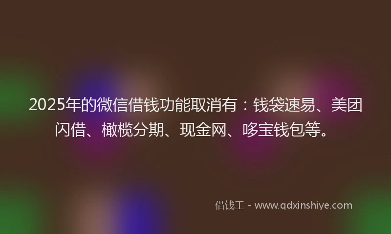 2025年的微信借钱功能取消有：钱袋速易、美团闪借、橄榄分期、现金网、哆宝钱包等。