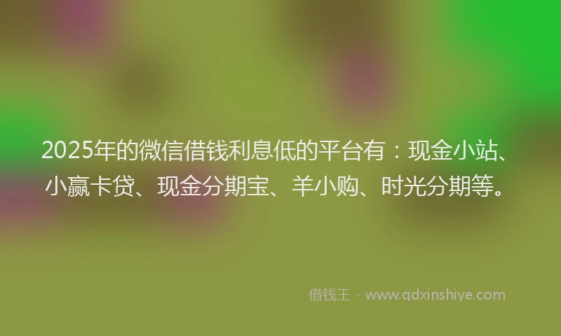 2025年的微信借钱利息低的平台有：现金小站、小赢卡贷、现金分期宝、羊小购、时光分期等。