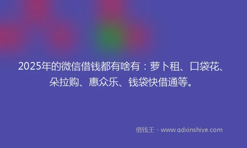 2025年的微信借钱都有啥有：萝卜租、口袋花、朵拉购、惠众乐、钱袋快借通等。