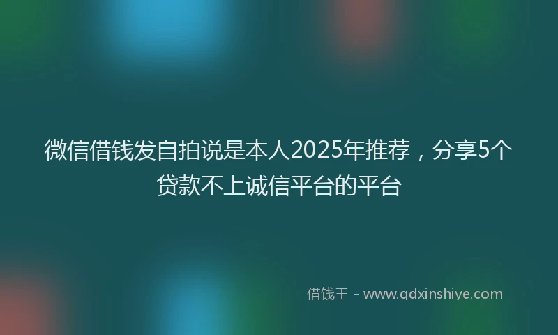 微信借钱发自拍说是本人2025年推荐，分享5个贷款不上诚信平台的平台