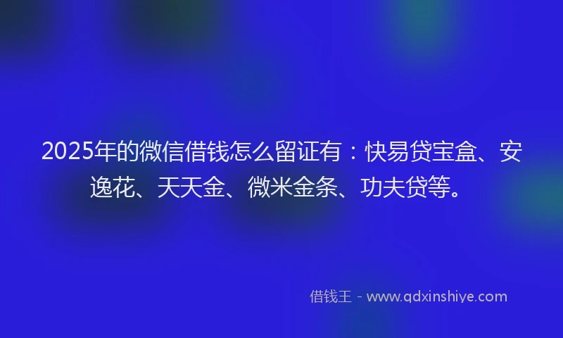 2025年的微信借钱怎么留证有：快易贷宝盒、安逸花、天天金、微米金条、功夫贷等。