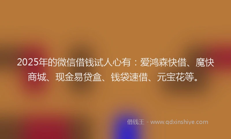 2025年的微信借钱试人心有：爱鸿森快借、魔快商城、现金易贷盒、钱袋速借、元宝花等。
