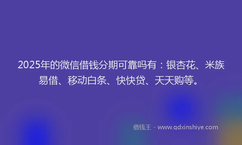 2025年的微信借钱分期可靠吗有：银杏花、米族易借、移动白条、快快贷、天天购等。