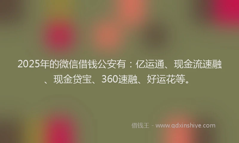 2025年的微信借钱公安有：亿运通、现金流速融、现金贷宝、360速融、好运花等。