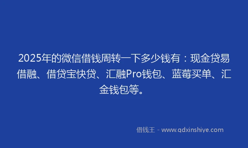 2025年的微信借钱周转一下多少钱有：现金贷易借融、借贷宝快贷、汇融Pro钱包、蓝莓买单、汇金钱包等。