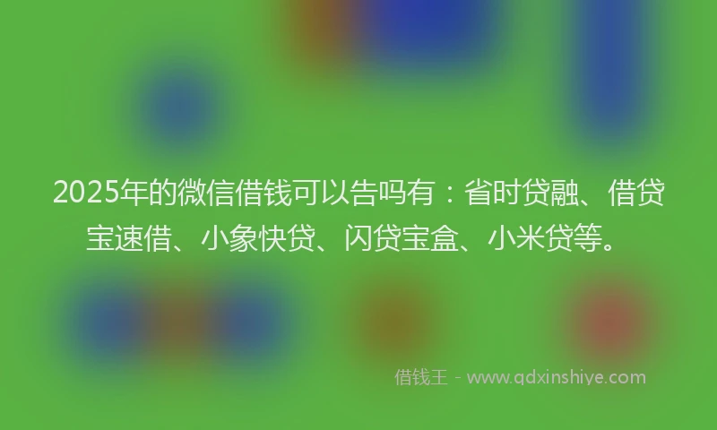 2025年的微信借钱可以告吗有：省时贷融、借贷宝速借、小象快贷、闪贷宝盒、小米贷等。