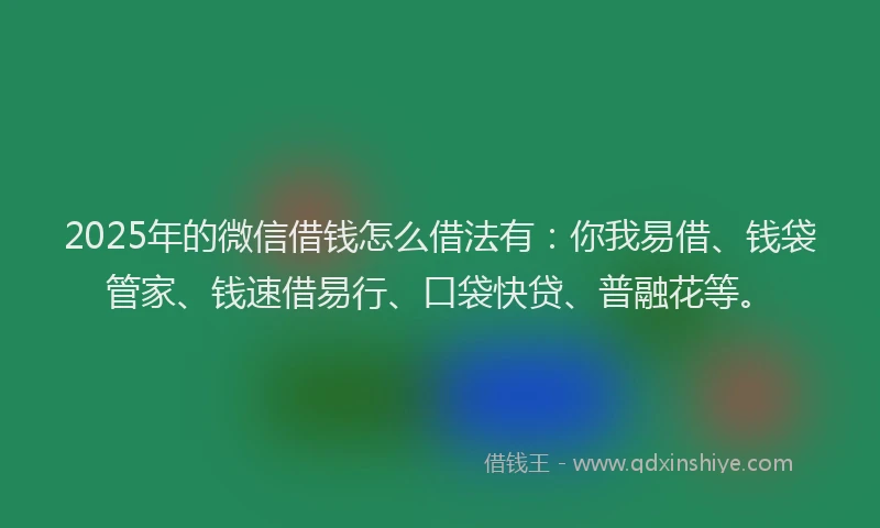 2025年的微信借钱怎么借法有：你我易借、钱袋管家、钱速借易行、口袋快贷、普融花等。