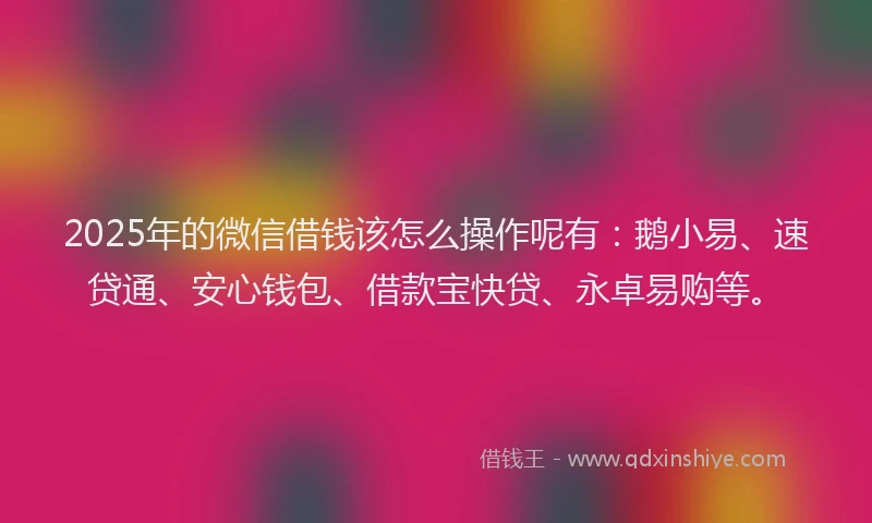 2025年的微信借钱该怎么操作呢有：鹅小易、速贷通、安心钱包、借款宝快贷、永卓易购等。