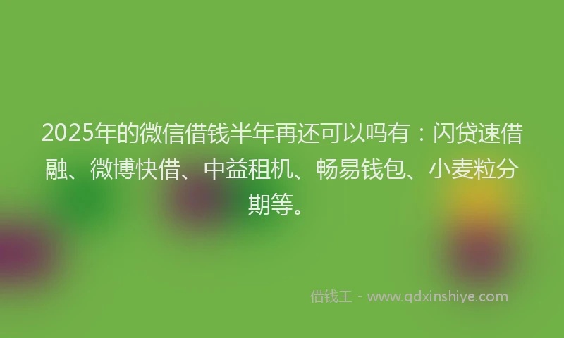 2025年的微信借钱半年再还可以吗有：闪贷速借融、微博快借、中益租机、畅易钱包、小麦粒分期等。