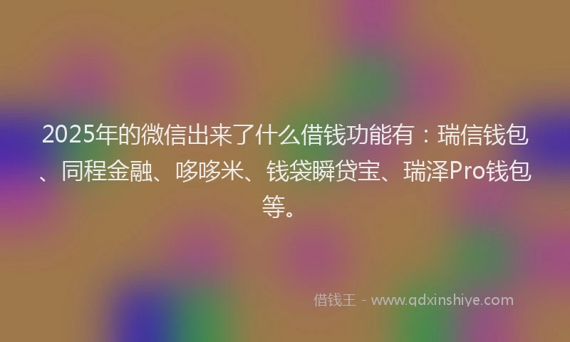 2025年的微信出来了什么借钱功能有：瑞信钱包、同程金融、哆哆米、钱袋瞬贷宝、瑞泽Pro钱包等。