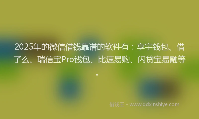 2025年的微信借钱靠谱的软件有：享宇钱包、借了么、瑞信宝Pro钱包、比速易购、闪贷宝易融等。