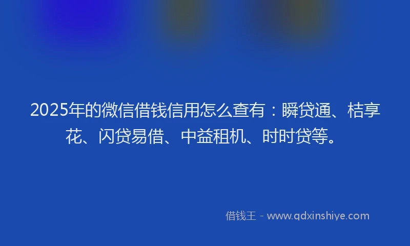 2025年的微信借钱信用怎么查有：瞬贷通、桔享花、闪贷易借、中益租机、时时贷等。