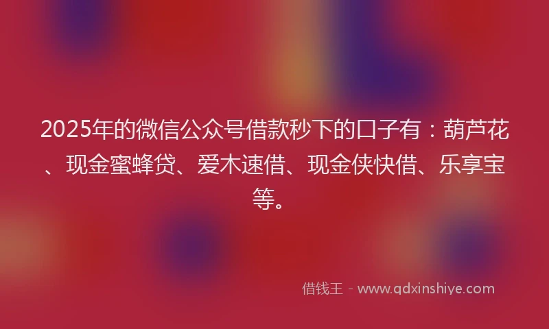 2025年的微信公众号借款秒下的口子有：葫芦花、现金蜜蜂贷、爱木速借、现金侠快借、乐享宝等。