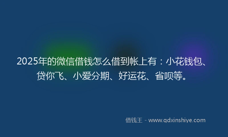 2025年的微信借钱怎么借到帐上有：小花钱包、贷你飞、小爱分期、好运花、省呗等。