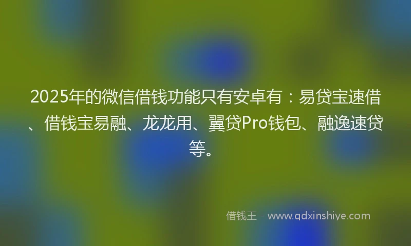 2025年的微信借钱功能只有安卓有：易贷宝速借、借钱宝易融、龙龙用、翼贷Pro钱包、融逸速贷等。