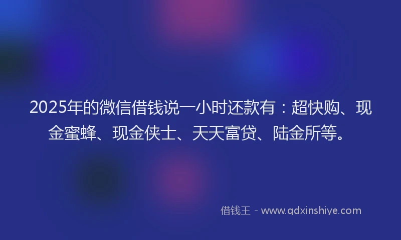 2025年的微信借钱说一小时还款有：超快购、现金蜜蜂、现金侠士、天天富贷、陆金所等。