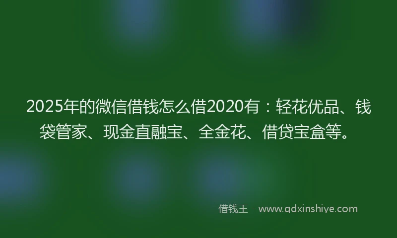 2025年的微信借钱怎么借2020有：轻花优品、钱袋管家、现金直融宝、全金花、借贷宝盒等。
