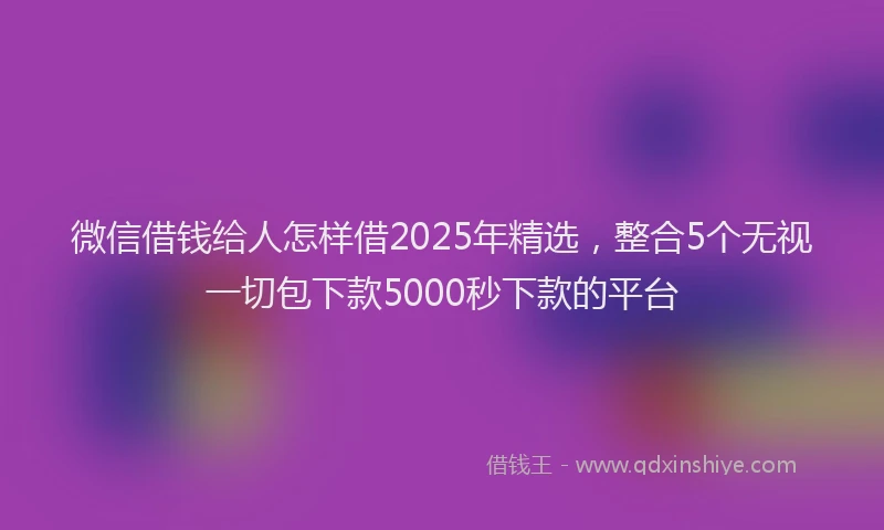 微信借钱给人怎样借2025年精选，整合5个无视一切包下款5000秒下款的平台