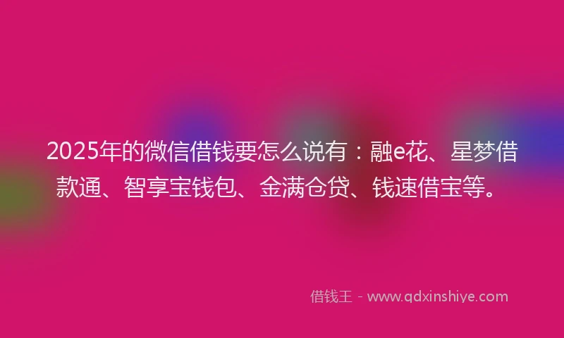 2025年的微信借钱要怎么说有：融e花、星梦借款通、智享宝钱包、金满仓贷、钱速借宝等。