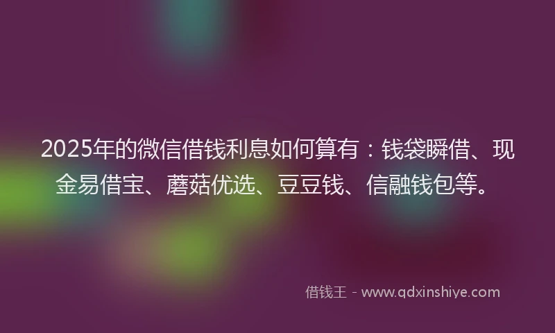 2025年的微信借钱利息如何算有：钱袋瞬借、现金易借宝、蘑菇优选、豆豆钱、信融钱包等。